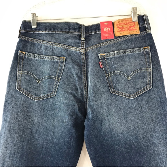 Levi's 511 Slim Medium Blue Distressed Denim Jeans Size 34/36 - Picture 4 of 10